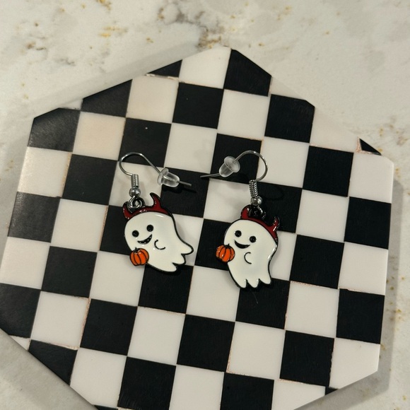 Jewelry - Spooky Halloween Ghost Earrings with Pumpkin Accents